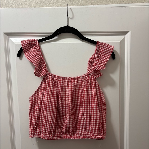 GIRL SOUL Red Gingham Ruffle Strap Blouse - Picture 1 of 4